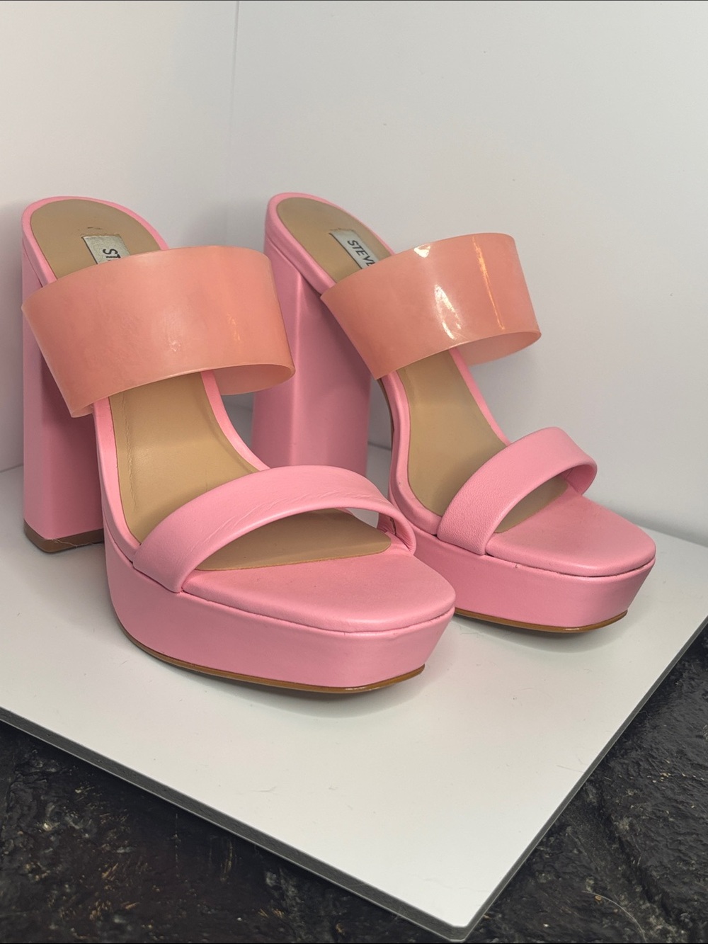 Steve Madden Kara Two-Tone Pink Platform Slide Heels